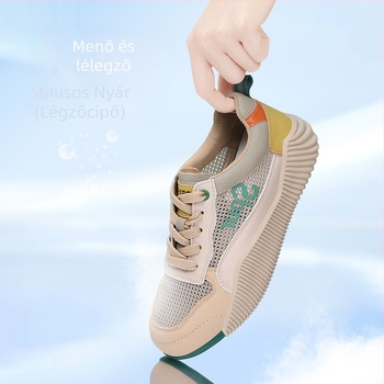Női könnyű, lélegző hálós sportcipő PU talpbetéttel és gumitalppal, alacsony felsőrész, 3-5 cm középmagas sarok