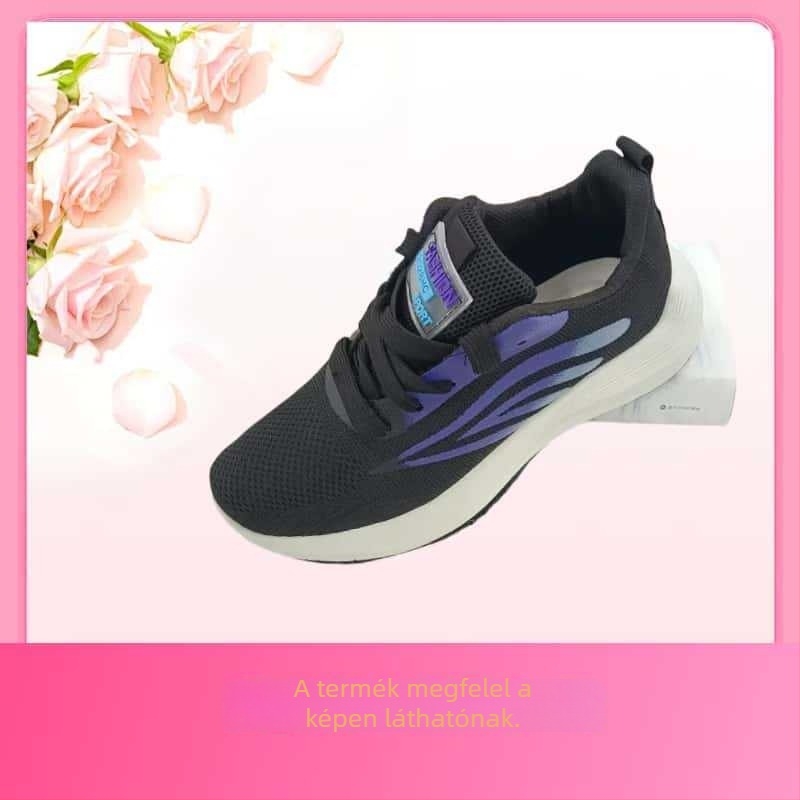 Női sportos, mindennapi cipő, légáteresztő hálós felsőrész, csúszásmentes injekciós öntött talp, fűzős záródás, alacsony felső rész