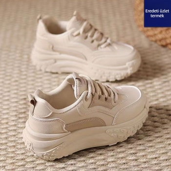 Női sportos-casual cipő vastag talppal 3–5 cm, PU+mesh felsőrész, előröl fűzőzárás, kerek orr
