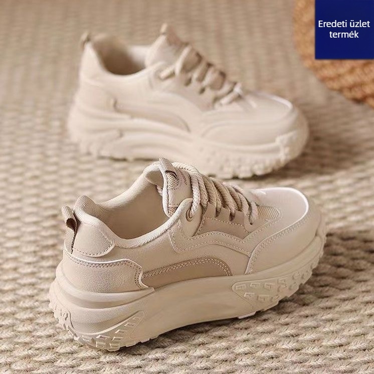 Női sportos-casual cipő vastag talppal 3–5 cm, PU+mesh felsőrész, előröl fűzőzárás, kerek orr