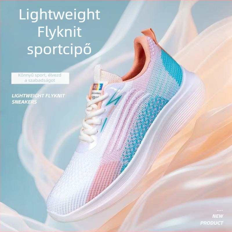 Női légáteresztő hálós felső részű sportcipő, fűzőkkel, alacsony szárú, kerek orrú, injekcióval formázott műanyag talp