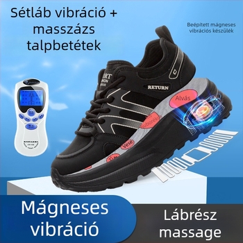 Női masszázs cipő mágneses energiával és vibrációval — valódi bőr, kerek orr, elől fűző, közepes sarok 3–5 cm, 2024 ősz