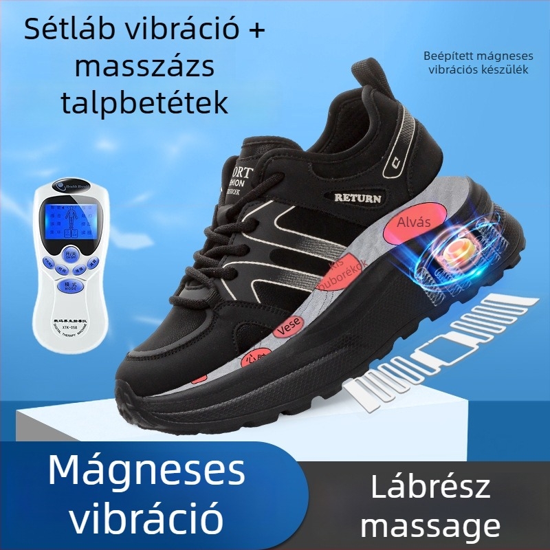 Női masszázs cipő mágneses energiával és vibrációval — valódi bőr, kerek orr, elől fűző, közepes sarok 3–5 cm, 2024 ősz