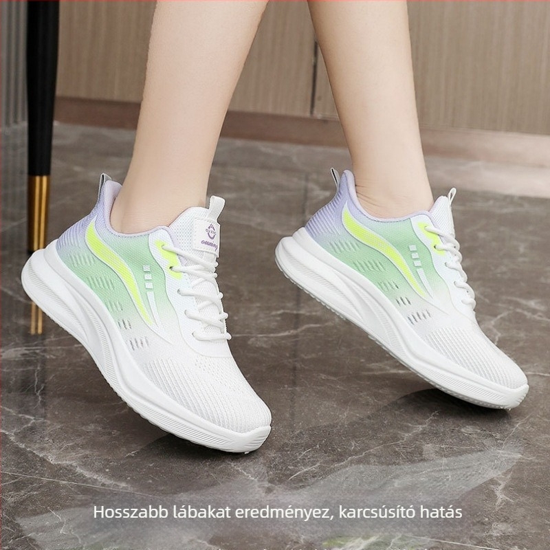 Női sportcipők lélegző hálós felsőrésszel, csúszásmentes gumitalppal, injekciós formájú talppal, fűzővel záródó
