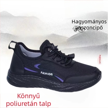 Női sétacipő könnyű PU talppal, légáteresztő hálós felső, elöl fűzőzhető, kerek orr, őszi mindennapi stílus