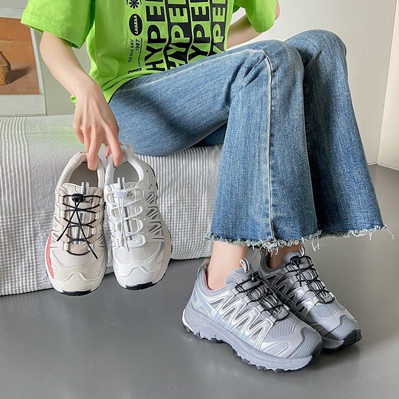 Dad Shoes: lélegző, vastag talpú sneakers előre fűzős, koreai stílusú felsőrész szintetikus bőrből