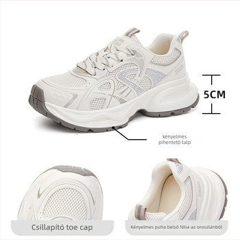 Női platform sportcipő, légáteresztő hálós felsőrész, membrános talp, 3-5 cm sarokmagasság, elöl fűzős zárás