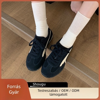 Casual bőrsneaker nubuk felsőrésszel, kerek orr, fűzővel, alacsony profilú, gumírozott talp