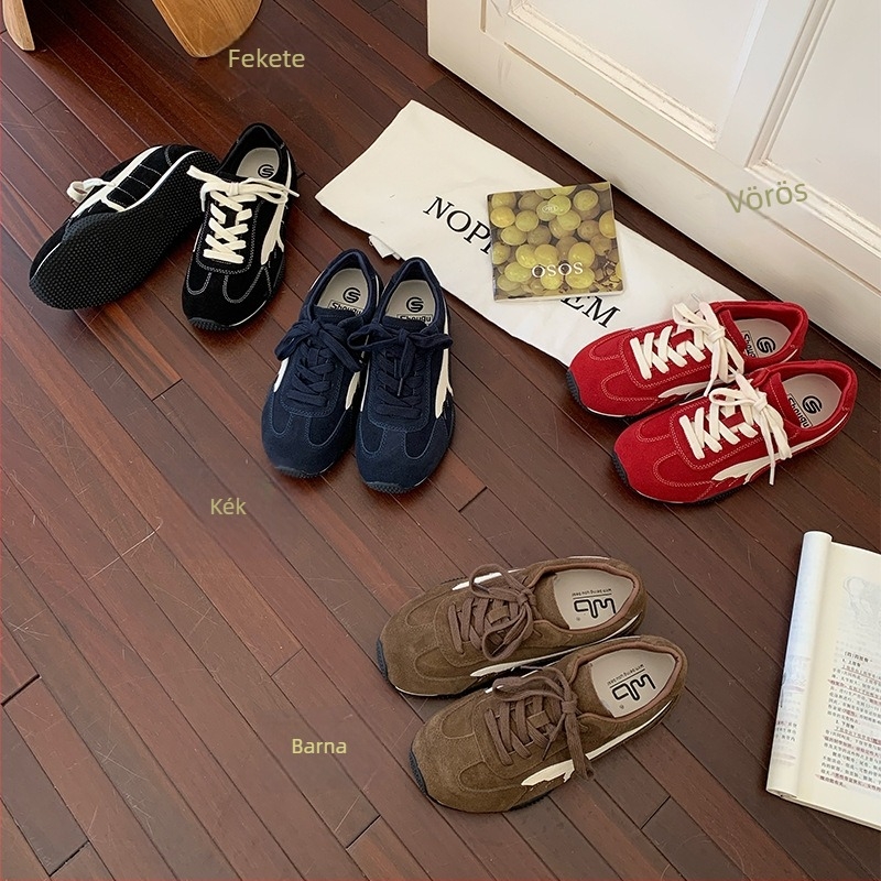 Casual bőrsneaker nubuk felsőrésszel, kerek orr, fűzővel, alacsony profilú, gumírozott talp