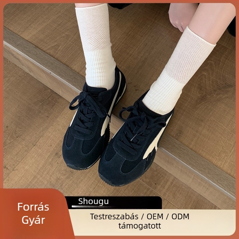Casual bőrsneaker nubuk felsőrésszel, kerek orr, fűzővel, alacsony profilú, gumírozott talp