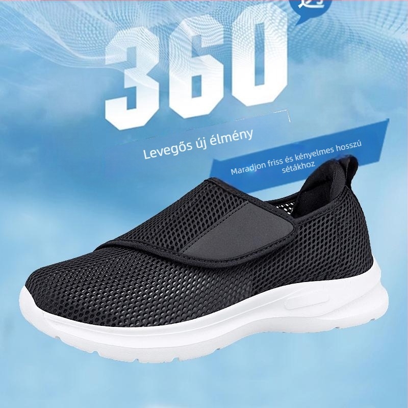 Velcro cipő felnőtteknek, légáteresztő hálós felsőrész, gumírozott talp, Velcro-zárás, kerek orr, hasáb sarok