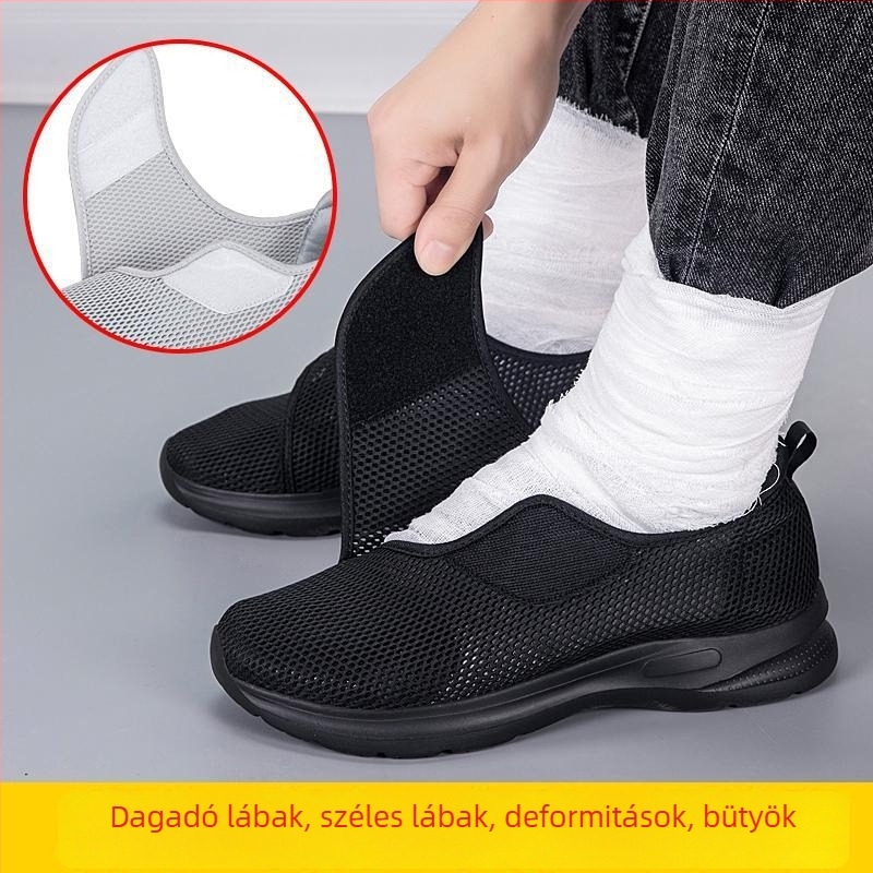 Velcro cipő felnőtteknek, légáteresztő hálós felsőrész, gumírozott talp, Velcro-zárás, kerek orr, hasáb sarok