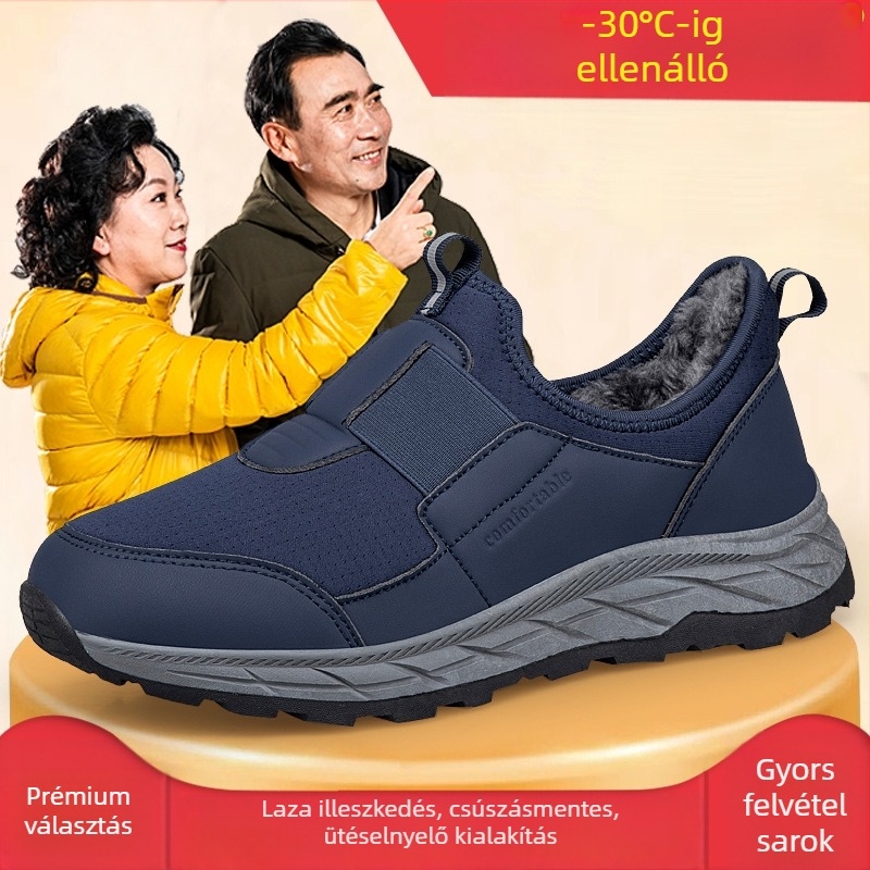 Idős nőknek szánt sétacipő plüss béléssel, slip-on zárás, felső rész szuper fibrából, ragasztott talp, kerek orr