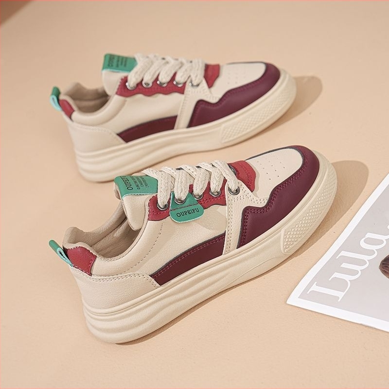 Női PU bőr casual sneaker, gumírozott talppal, fűzők, lélegző mesh bélés, EVA talp, alacsony sarok 1–3 cm