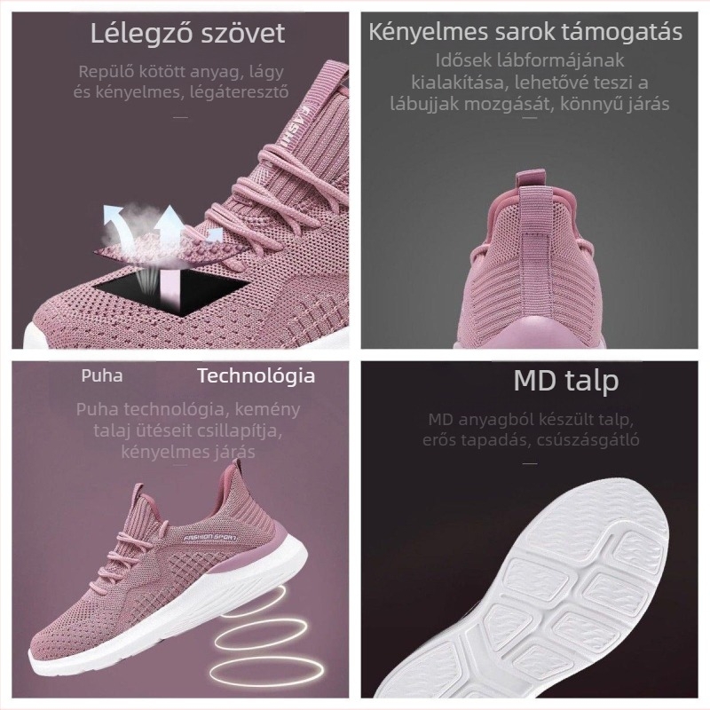 Női Flyknit lazy cipő, kerek orr, alacsony felső rész, 1–3 cm sarok, műanyag talp