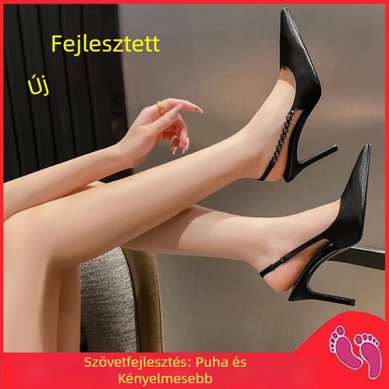 Női egypántos szandál, hegyes orrú, PU felső, PU bélés, gumi talp, koreai stílus