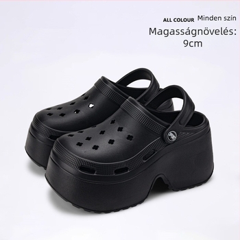 Cleotk Női Crocs-stílusú kültéri platform szandál, EVA felsőrész és EVA talp, platforma magassága 9 cm, talp vastagsága 8 cm, légáteresztő és csúszásmentes.