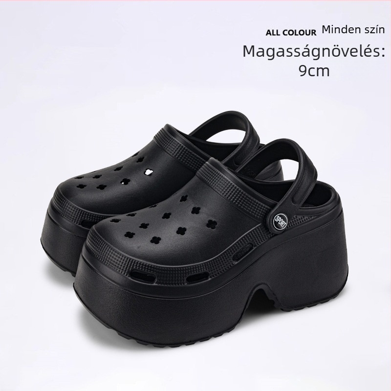 Cleotk Női Crocs-stílusú kültéri platform szandál, EVA felsőrész és EVA talp, platforma magassága 9 cm, talp vastagsága 8 cm, légáteresztő és csúszásmentes.