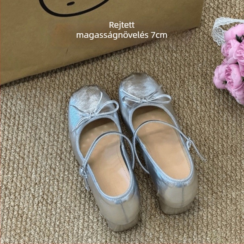 Mary Jane cipők csatos zárású, pigskin felsőrész, belső bőrtalp, vastag sarok 6-8 cm, 7 cm rejtett magasság-növelés