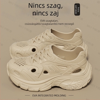 Uniszex nyári vastag talpú papucs, magasságot növelő, perforált kialakítás, légáteresztő, könnyű, kültéri használatra