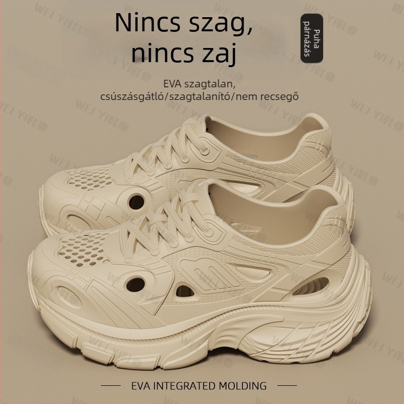 Uniszex nyári vastag talpú papucs, magasságot növelő, perforált kialakítás, légáteresztő, könnyű, kültéri használatra
