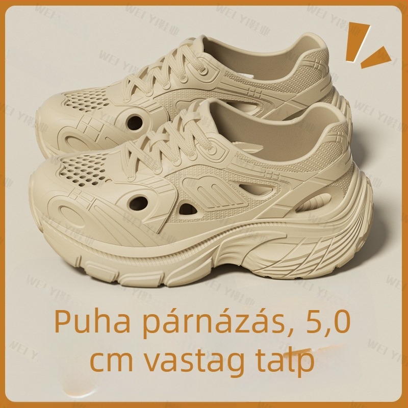 Uniszex nyári vastag talpú papucs, magasságot növelő, perforált kialakítás, légáteresztő, könnyű, kültéri használatra