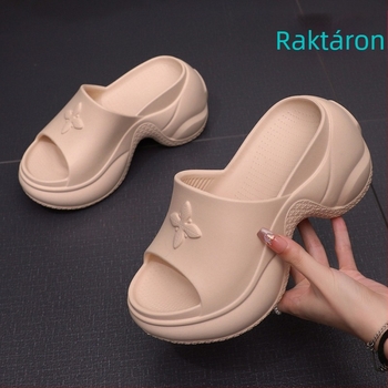 Női EVA platform papucs keresztpántos, 9 cm magasságnövelés, szagtalanító, kerek orr, PU bélés