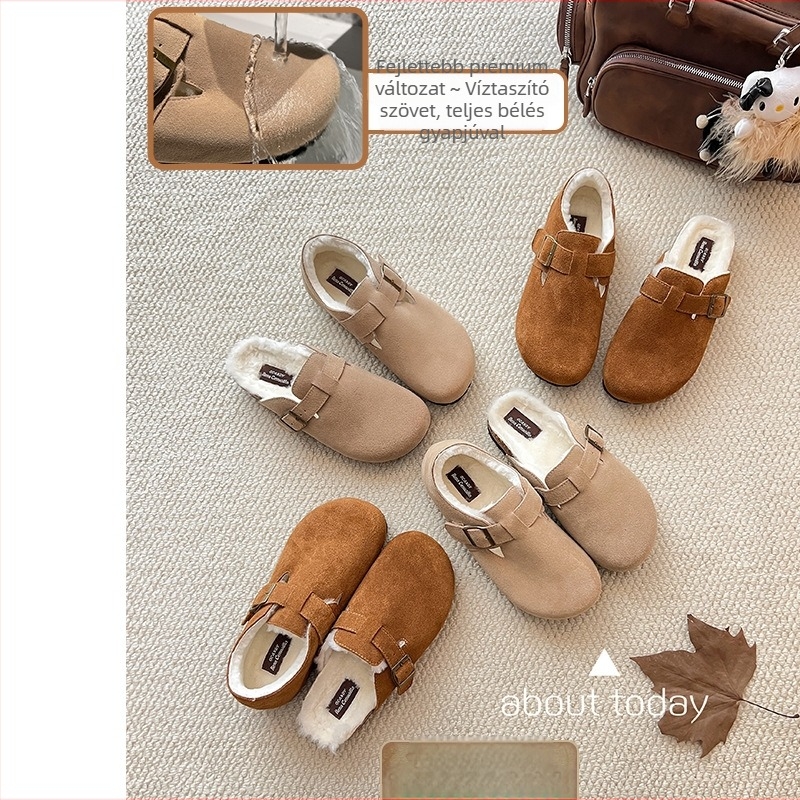 Vízálló Birkenstock-stílusú női cipő, felsőrész: vízálló tehénbőrv Velúr, bélés: gyapjú, vastag platformos talp, EVC talp, téli 2024 kiadás