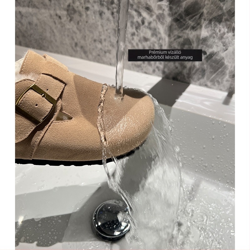 Vízálló Birkenstock-stílusú női cipő, felsőrész: vízálló tehénbőrv Velúr, bélés: gyapjú, vastag platformos talp, EVC talp, téli 2024 kiadás