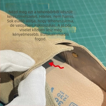 Női valódi bőrből készült vastag talpú Birkenstock-stílusú zárt orrú slip-on cipő, gumitalp, belső rész szuper rostból