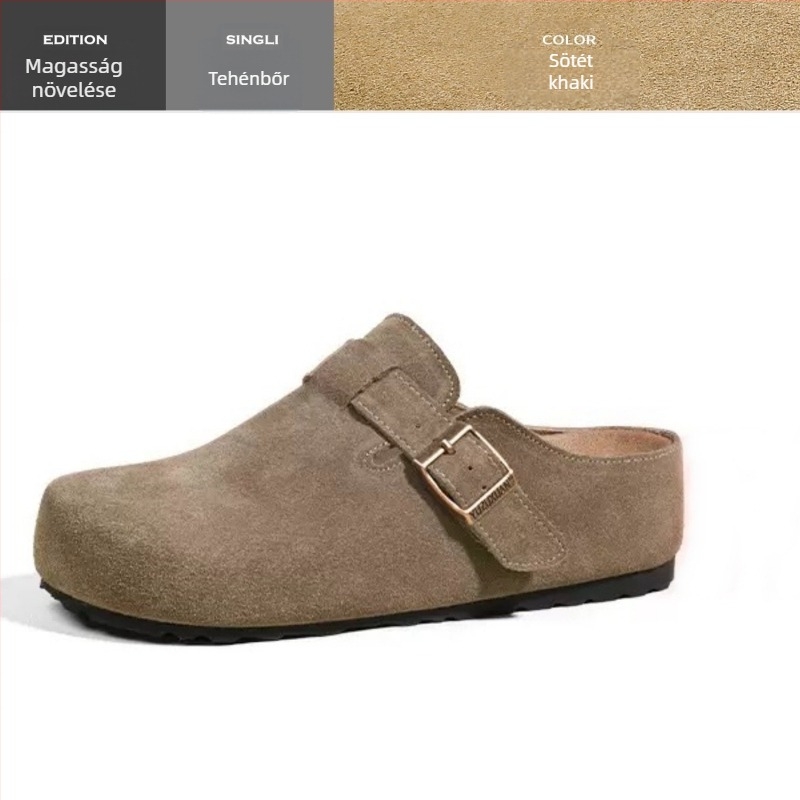 Női valódi bőrből készült vastag talpú Birkenstock-stílusú zárt orrú slip-on cipő, gumitalp, belső rész szuper rostból
