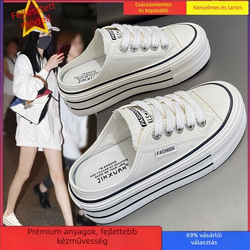 Női vastag talpú slip-on cipő, hátul nyitott, kerek orrú, casual, légáteresztő hálós felsőrész, gumírozott talp, 2025 nyár