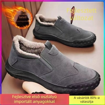 Férfi otthoni papucs slip-on velúr felsőrésszel, puha bélés és vastag talp a téli melegért