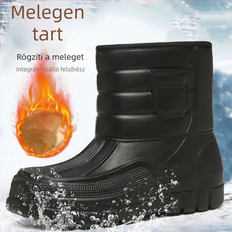 Férfi téli hócsizma plüss béléssel, magas szárú kültéri bakancs, csúszásmentes, vastag talppal, szigetelt