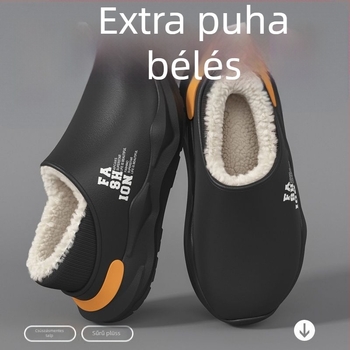 Téli vízálló EVA papucs, uniszex, fleece béléssel, vastag talppal, mintás nyomtatott