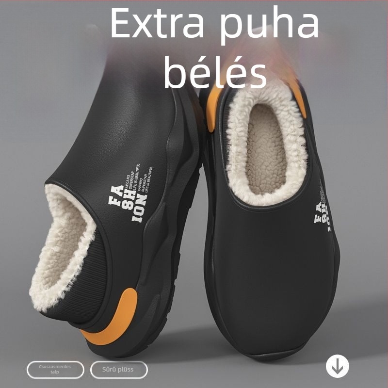 Téli vízálló EVA papucs, uniszex, fleece béléssel, vastag talppal, mintás nyomtatott