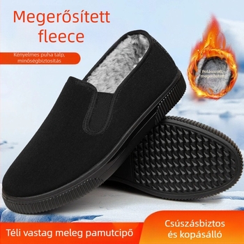 Férfi pamut felsőrészes papucs gumitalppal, vastagított melegítés, könnyű és kopásálló otthoni cipő télre, tavaszra és őszre