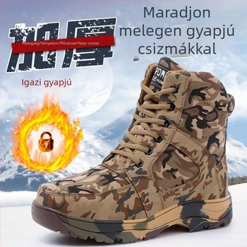 Férfi téli hócipő gyapjú bélésű, kockás mintázatú, elöl fűzővel, csúszásmentes gumitalp
