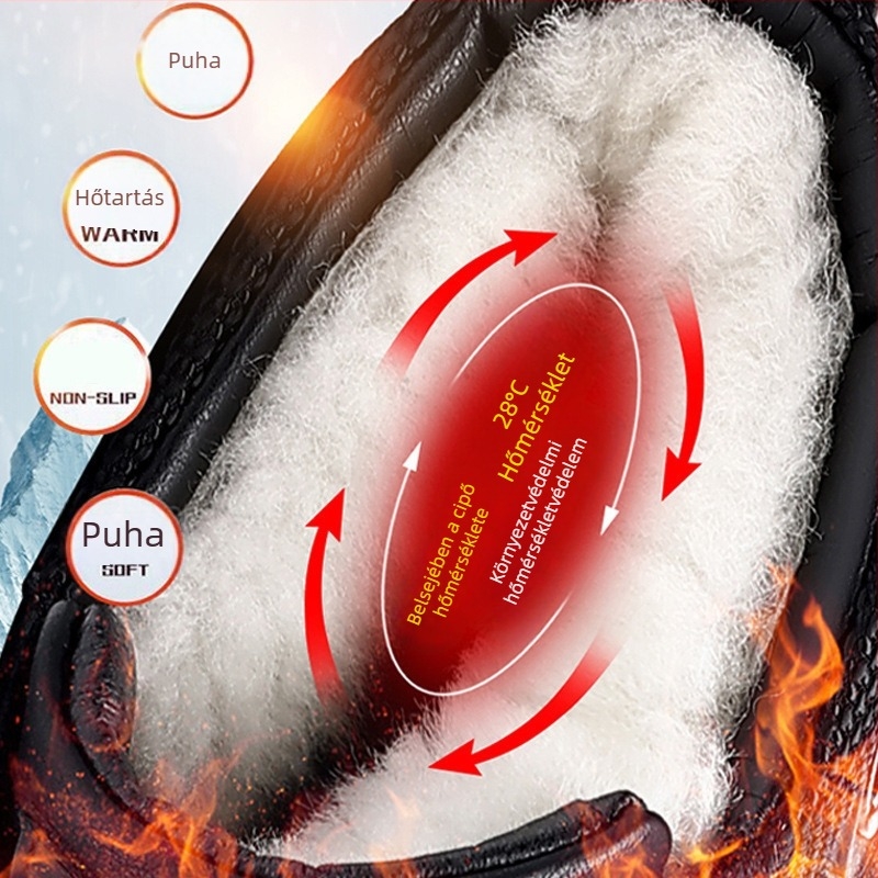 Férfi téli magas szárú cipő PU felső rész, fleece belső, csúszásmentes talp, fűzővel, kerek orr