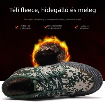 Hideg téli munkavédelmi csizmák, magas szárú (kamufláž minta, vászon felsőrész, gumi talp, melegen tartó, vastag kivitel)