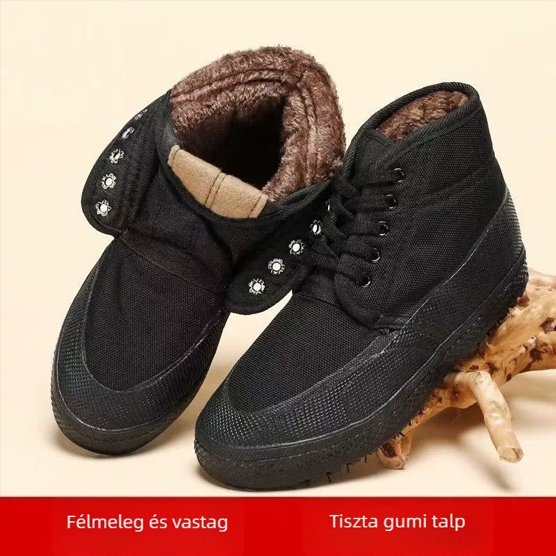 Hideg téli munkavédelmi csizmák, magas szárú (kamufláž minta, vászon felsőrész, gumi talp, melegen tartó, vastag kivitel)