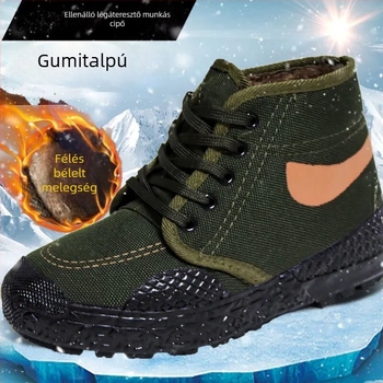 Téli magas szárú vászon munkacipő, uniszex, csúszásmentes, meleg, kopásálló, gumitalp