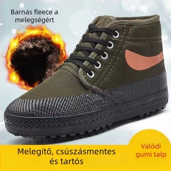 Téli papucs/otthoni cipő: csúszásmentes, meleg és kopásálló; vászon felsőrész, gumí talp; vastagított dizájn; hétköznapi minimalist stílus