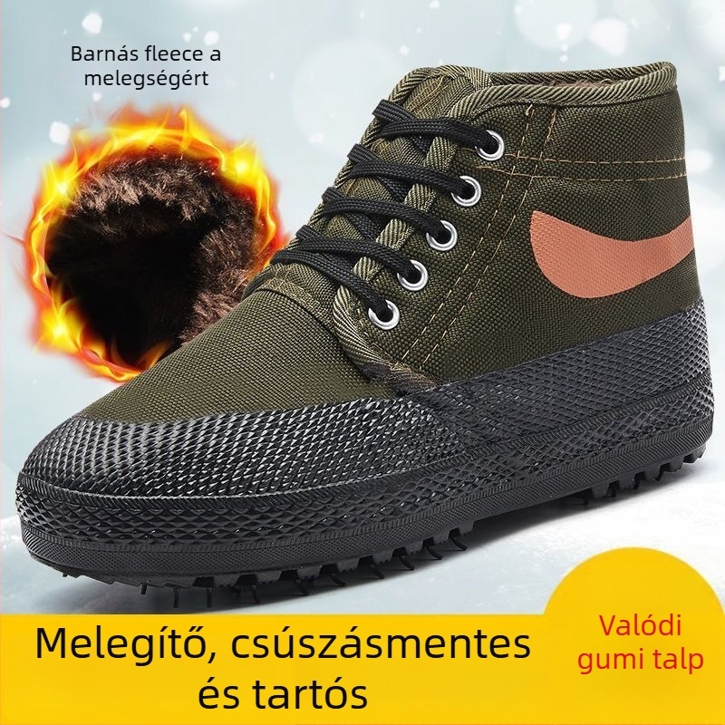Téli papucs/otthoni cipő: csúszásmentes, meleg és kopásálló; vászon felsőrész, gumí talp; vastagított dizájn; hétköznapi minimalist stílus