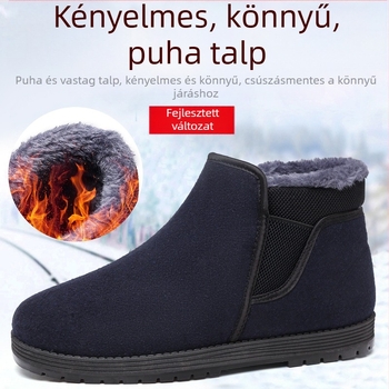 Férfi téli pamut-párnázott papucs, magas szárú, slip-on, PVC talppal