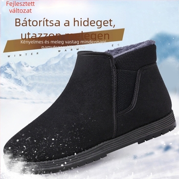 Férfi téli pamut-párnázott papucs, magas szárú, slip-on, PVC talppal