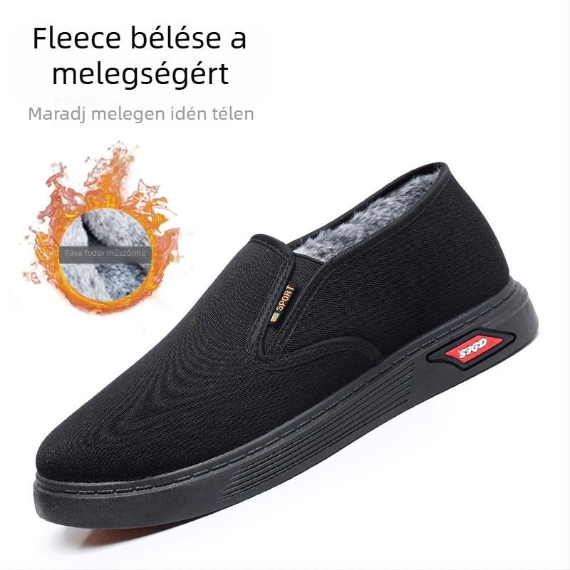 Téli Pekingi régi pamut papucsok – csúszásmentes, melegek és kopásállók; felsőrész: pamut; talp: marhatendon; vastagított kivitel