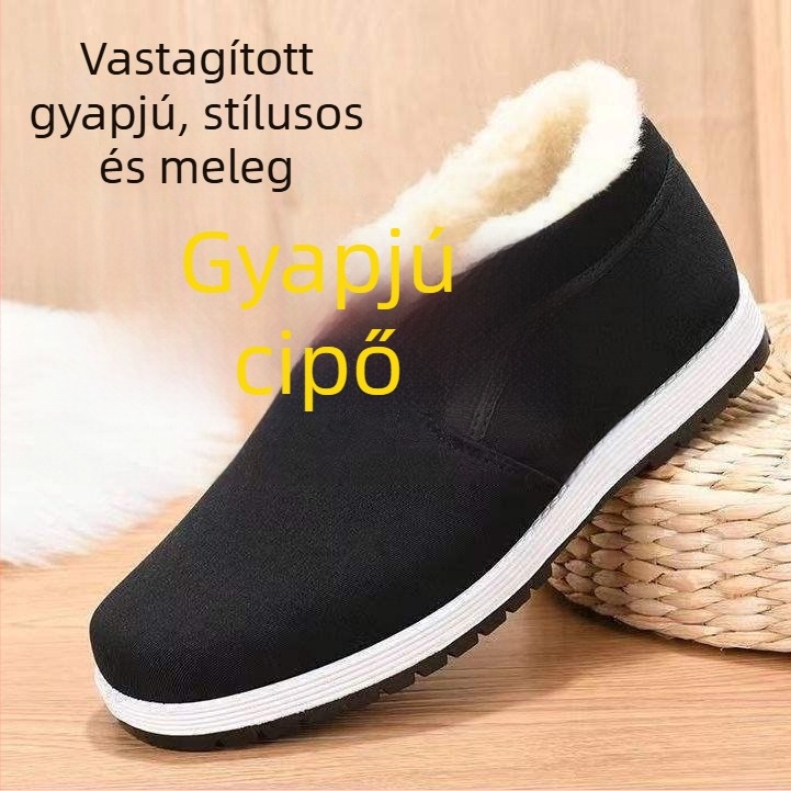 Férfi téli papucs, magas felső pamutból, plüss bélés, csúszásmentes habgumis talp