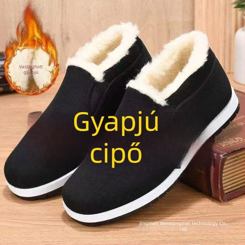 Férfi téli papucs, magas felső pamutból, plüss bélés, csúszásmentes habgumis talp