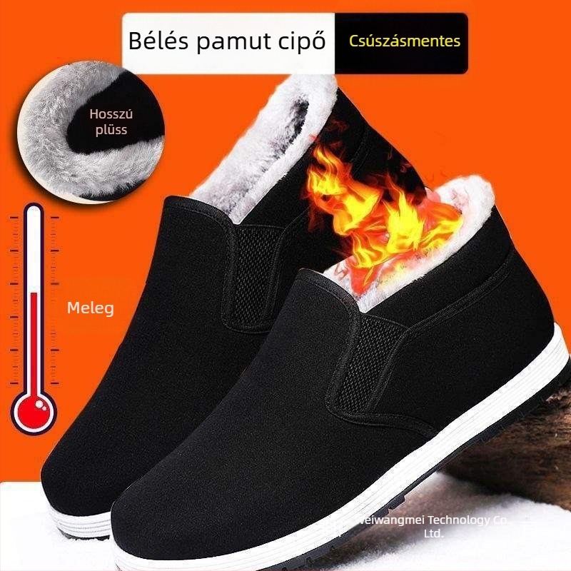 Férfi téli papucs, magas felső pamutból, plüss bélés, csúszásmentes habgumis talp